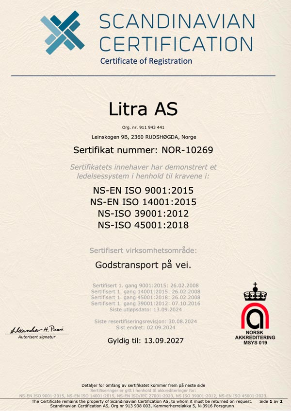 litra sertifisering Kvalitet, sikkerhet og miljø - bilde